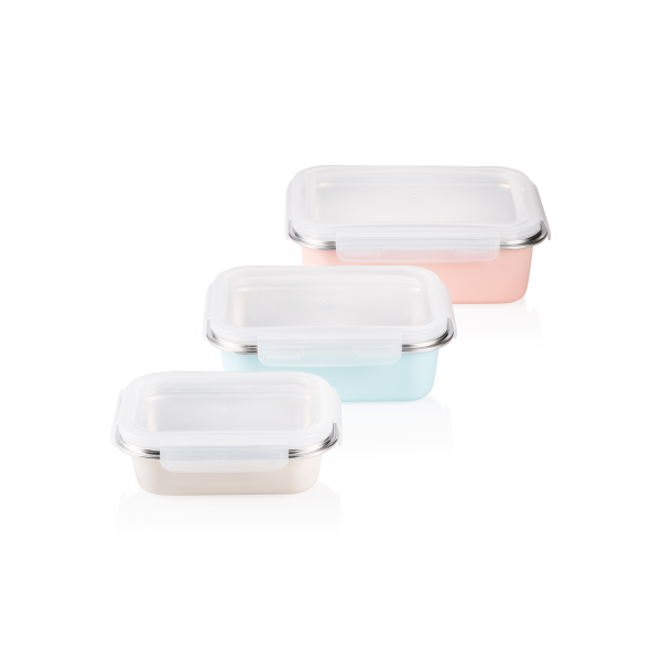 Set de 3 boîtes de conservation inox 18/8 revêtement coloré