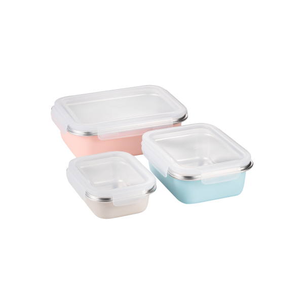 Set de 3 boîtes de conservation inox 18/8 revêtement coloré