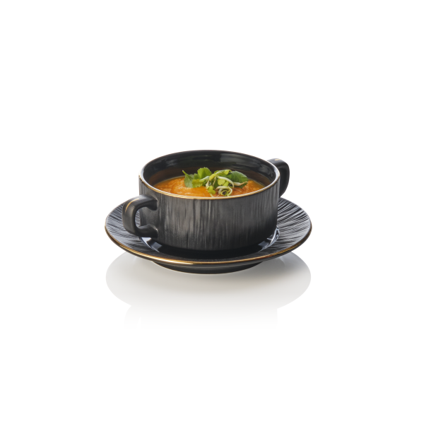 Bol à oreilles et soucoupe en porcelaine - 250 ml - Série Kuro (lot de 4)