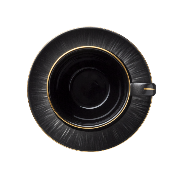 Tasse à cappuccino en porcelaine - 200 ml - Avec soucoupe - Série Kuro (lot de 4)