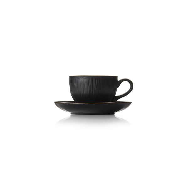 Tasse à cappuccino en porcelaine - 200 ml - Avec soucoupe - Série Kuro (lot de 4)