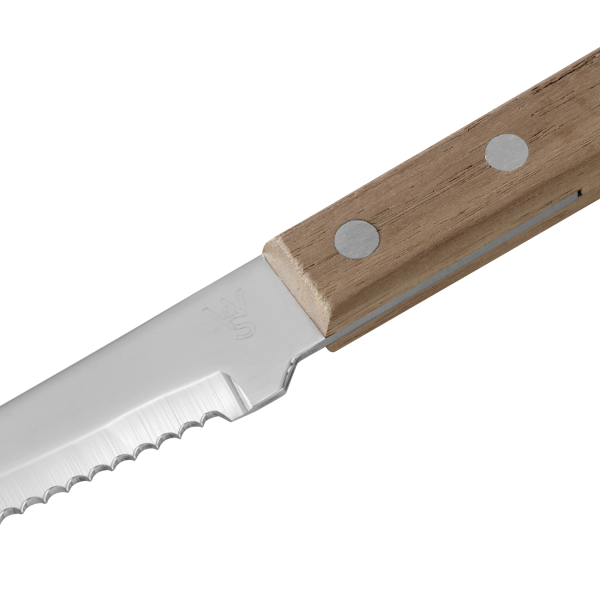 Couteau à steak acier chromé 13/0 - Manche bois - Lame 10 cm (lot de 6)