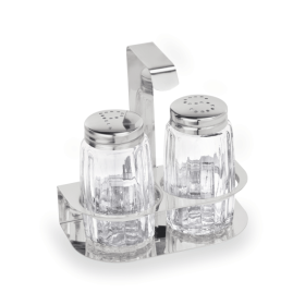 Set ménagère salière et poivrière en verre et inox - 10,5 cm