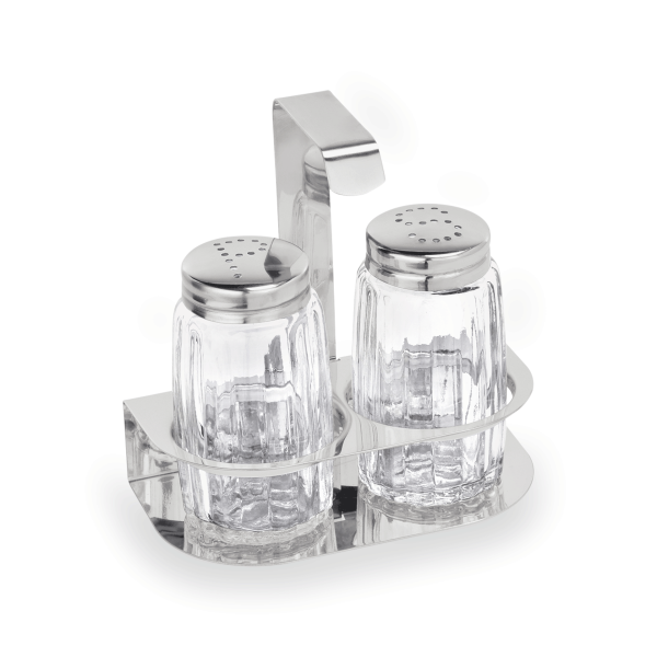 Set ménagère salière et poivrière en verre et inox - 10,5 cm
