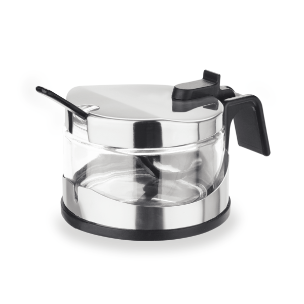 Ménagère pour parmesan/confitures en verre et inox - 9 cm