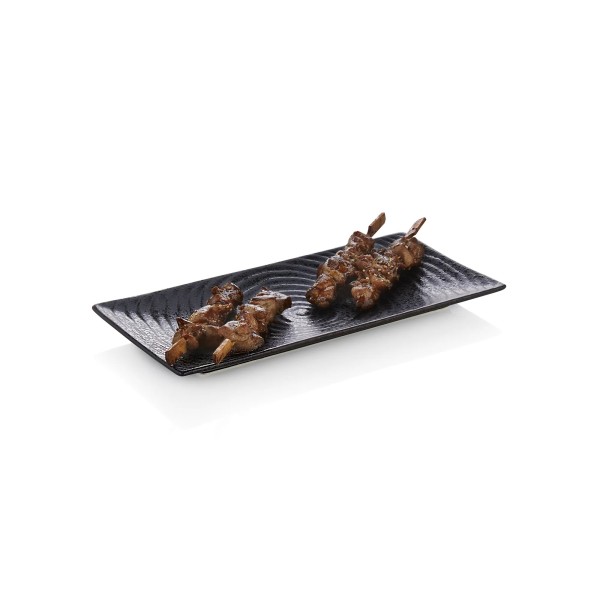 Plat en porcelaine noire d'inspiration asiatique - 30,5 x 14 cm (lot de 4)