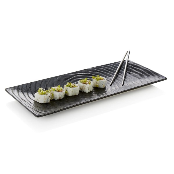 Plat en porcelaine noire d'inspiration asiatique - 42 x 18 cm (lot de 2)