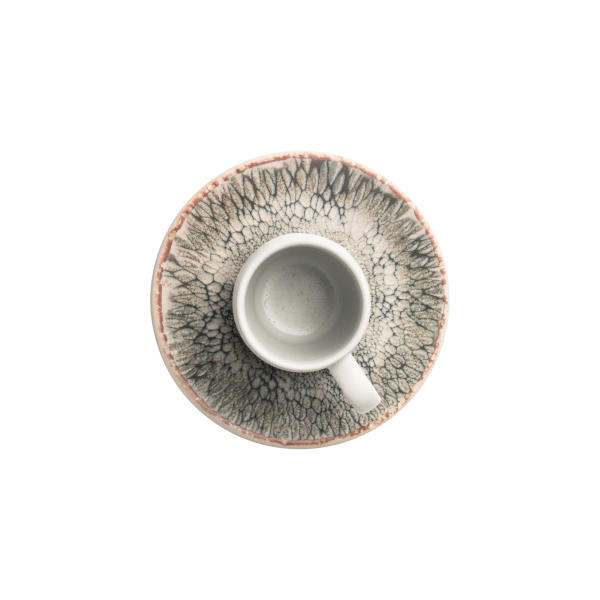 Tasse à espresso en grès - 80 ml - Avec soucoupe - Série Coupe Iris (lot de 6)