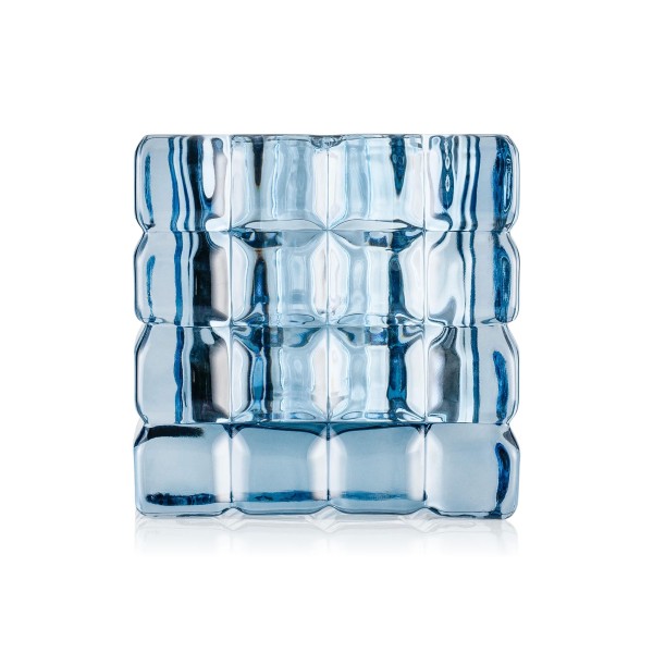 Photophore en verre - Cube Steel Blue - 9 x 9 x 9 cm