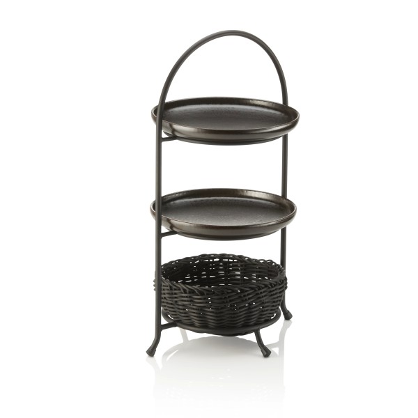 Présentoir à 3 étages en acier noir poudré - 28,2 x 28,2 x 46,5 cm