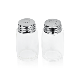 Salière et poivrière en verre - 7 cm - Capuchons inox