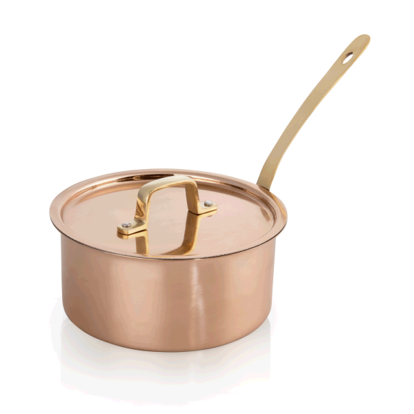 Casserole de service cuivre/acier chrome-nickel - Avec couvercle - Ø 16 cm