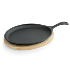 Poêle ovale en fonte avec sous-plat bois - 25 x 18,5 x 2 cm