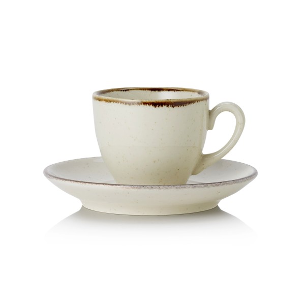 Tasse à espresso en porcelaine - 90 ml - Avec soucoupe - Série Smilla Sand (lot de 6)