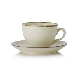 Tasse en porcelaine - 220 ml - Avec soucoupe - Série Smilla Sand (lot de 6)