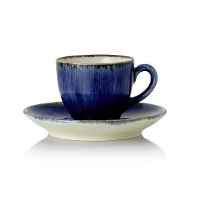Tasse à espresso en porcelaine - 90 ml - Avec soucoupe - Série Vida Dark Ocean (lot de 6)