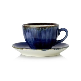 Tasse en porcelaine - 220 ml - Avec soucoupe - Série Vida Dark Ocean (lot de 6)