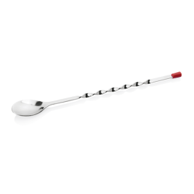 Cuillère de bar inox chromé - Embout rouge - 28,5 cm