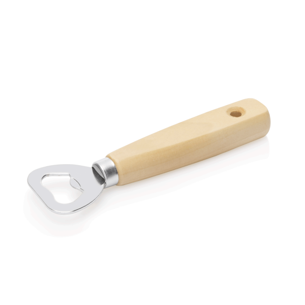 Décapsuleur chromé 14,5 cm – Manche en bois clair ergonomique (lot de 12)
