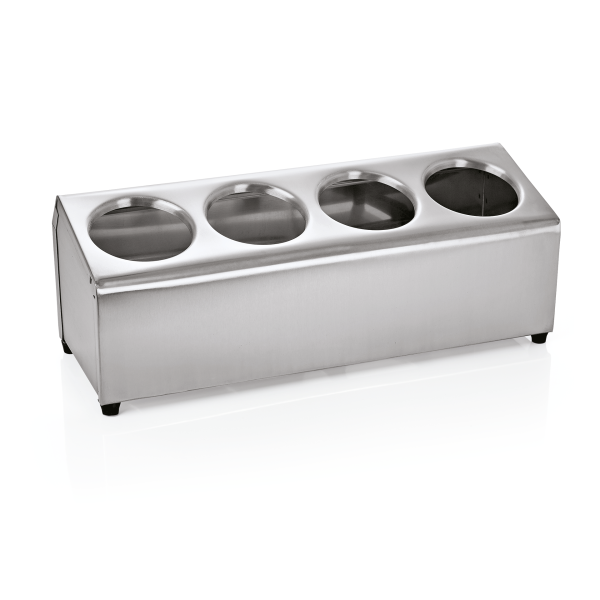 Support pour 4 cylindres à couverts inox chromé - 45 x 17 x 18 cm