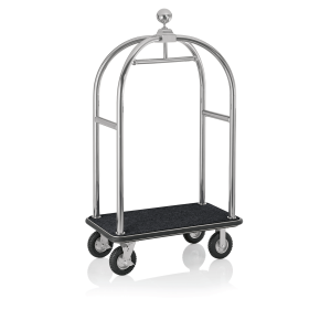 Chariot à bagages inox 18/8 brossé avec penderie - 112 x 60 cm - Tapis noir - Max 250 kg