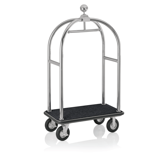 Chariot à bagages inox 18/8 brossé avec penderie - 112 x 60 cm - Tapis noir - Max 250 kg