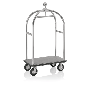 Chariot à bagages inox 18/8 brossé avec penderie - 112 x 60 cm - Tapis gris - Max 250 kg