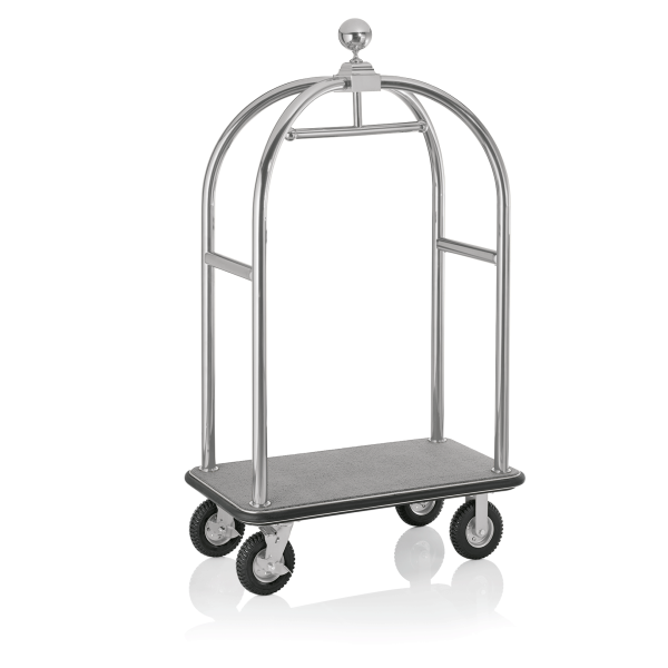Chariot à bagages inox 18/8 brossé avec penderie - 112 x 60 cm - Tapis gris - Max 250 kg
