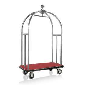 Chariot à bagages inox brossé avec penderie - 112 x 60 cm - Tapis rouge - Max 150 kg