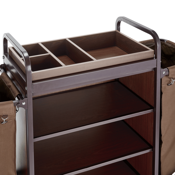 Chariot de service de chambre en bois plaqué - 146 x 50 cm - 3 étagères - 2 sacs 70 L