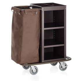 Chariot de service de chambre en acier peint - 95 x 57 cm - 3 étagères - 1 sac 80 L