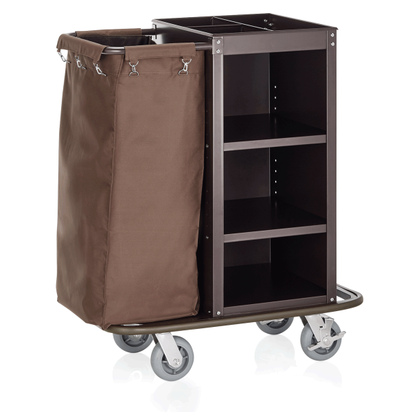 Chariot de service de chambre en acier peint - 95 x 57 cm - 3 étagères - 1 sac 80 L