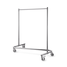 Chariot porte-manteau inox chromé, forme en Z - 120 x 53 cm