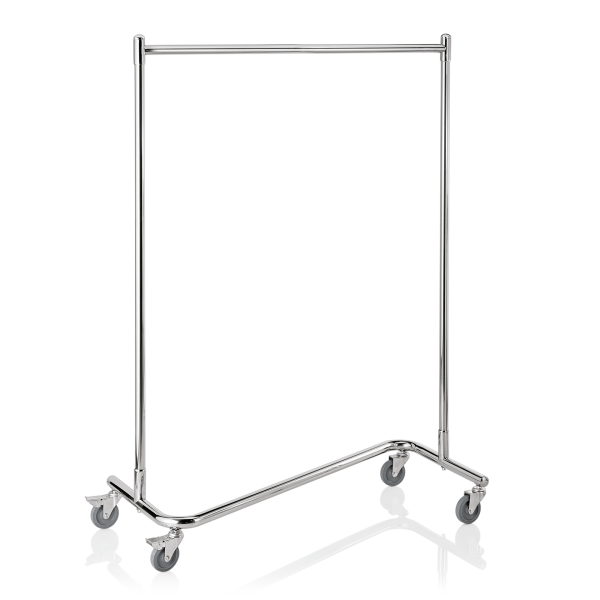 Chariot porte-manteau inox chromé, forme en Z - 120 x 53 cm