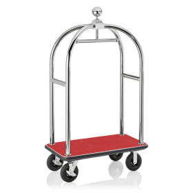 Chariot à bagages inox 18/8 poli avec penderie - 112 x 60 cm - Tapis rouge - Max 250 kg