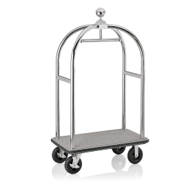 Chariot à bagages inox 18/8 poli avec penderie - 112 x 60 cm - Tapis gris - Max 250 kg