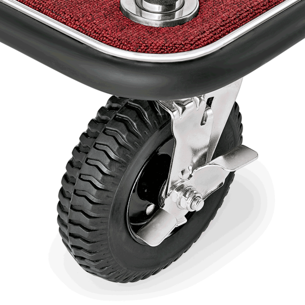 Chariot à bagages inox 18/8 poli avec penderie - 112 x 60 cm - Tapis rouge - Max 250 kg