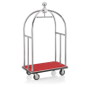 Chariot à bagages inox chromé poli avec penderie - 112 x 60 cm - Tapis rouge - Max 150 kg