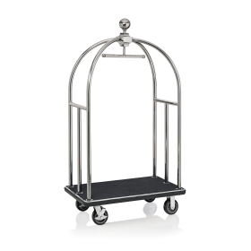 Chariot à bagages inox chromé poli avec penderie - 112 x 60 cm - Tapis noir - Max 150 kg