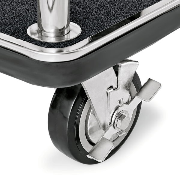 Chariot à bagages inox chromé poli avec penderie - 112 x 60 cm - Tapis noir - Max 150 kg