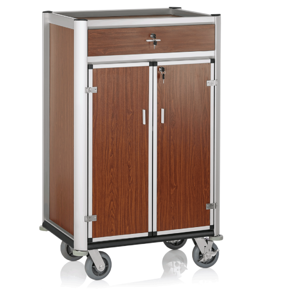 Chariot minibar en aluminium et MDF bois foncé - 85 x 60 cm