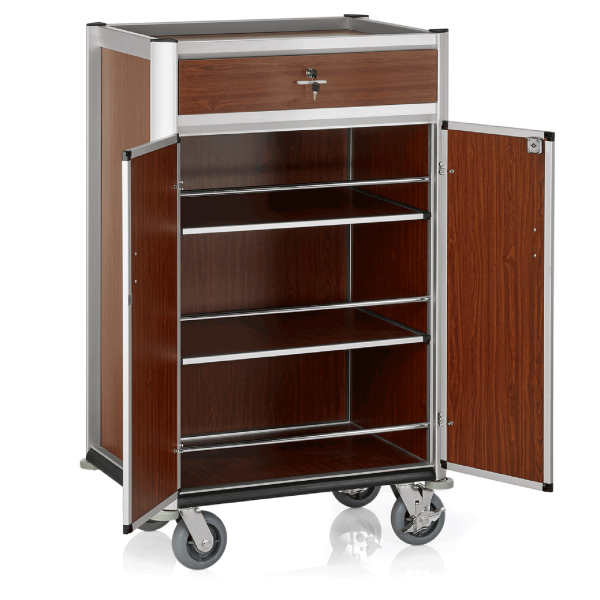 Chariot minibar en aluminium et MDF bois foncé - 85 x 60 cm