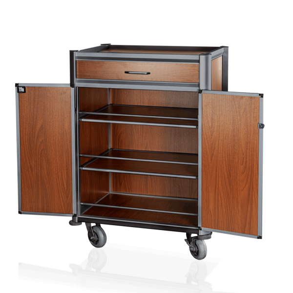 Chariot minibar en aluminium noir et MDF bois foncé - 85 x 60 cm