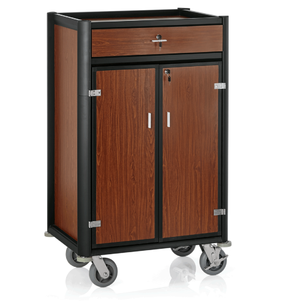 Chariot minibar en aluminium noir et MDF bois foncé - 85 x 60 cm