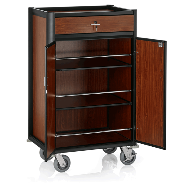 Chariot minibar en aluminium noir et MDF bois foncé - 85 x 60 cm