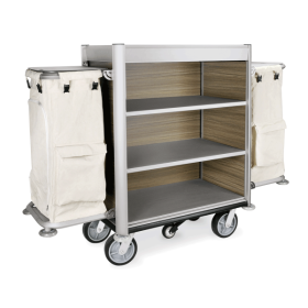 Chariot de service de chambre en aluminium et stratifié - 190 x 65 cm - 2 sacs à linge 65 L