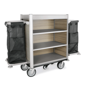 Chariot de service de chambre en aluminium et stratifié - 190 x 65 cm - 2 sacs à linge 65 L