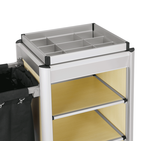 Chariot de service de chambre structure aluminium - 95 x 55 cm - Aspect bois clair - 1 sac 60 L