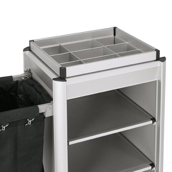 Chariot de service de chambre structure aluminium - 95 x 55 cm - Aspect aluminium - 1 sac 60 L