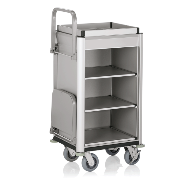 Chariot de service de chambre structure aluminium - 95 x 55 cm - Aspect aluminium - 1 sac 60 L